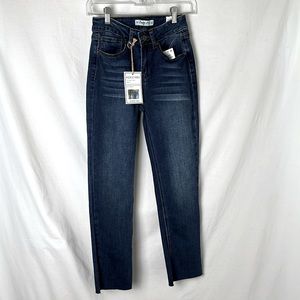 Indigo Rein Juniors Ripped Straight-Leg Ankle Jeans, Dark Blue,Size 1 W …